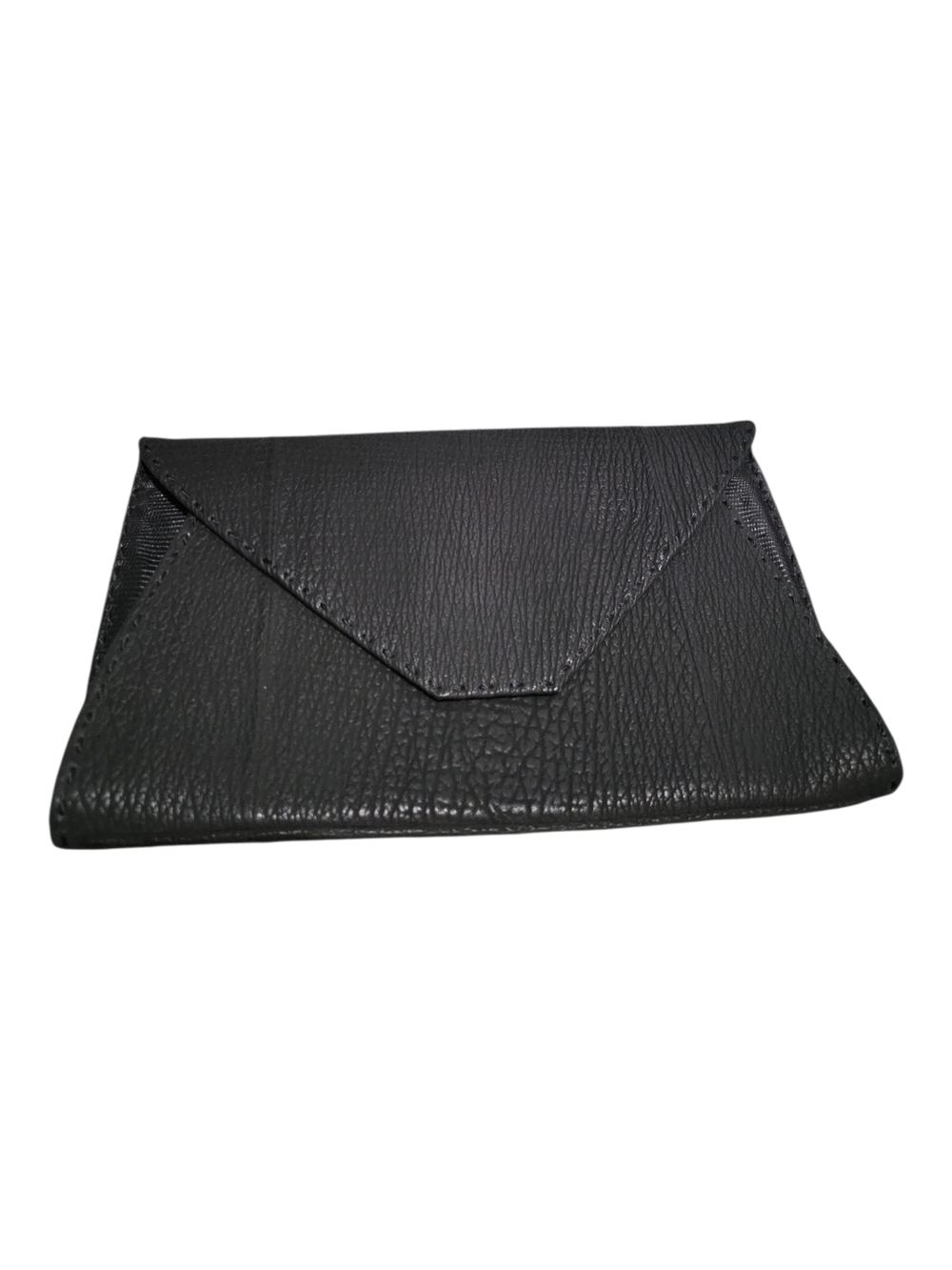 Jilly New York Textured Black Leather Envelope Clutch Euc 12Wx7H
